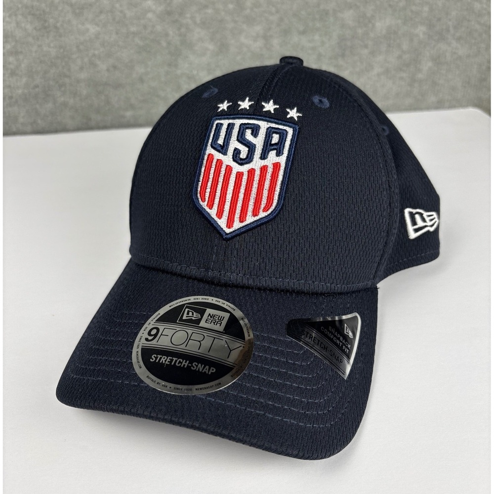 New Era 9FORTY US Soccer Hat Stretch-Snap Crest OSFM Navy Blue